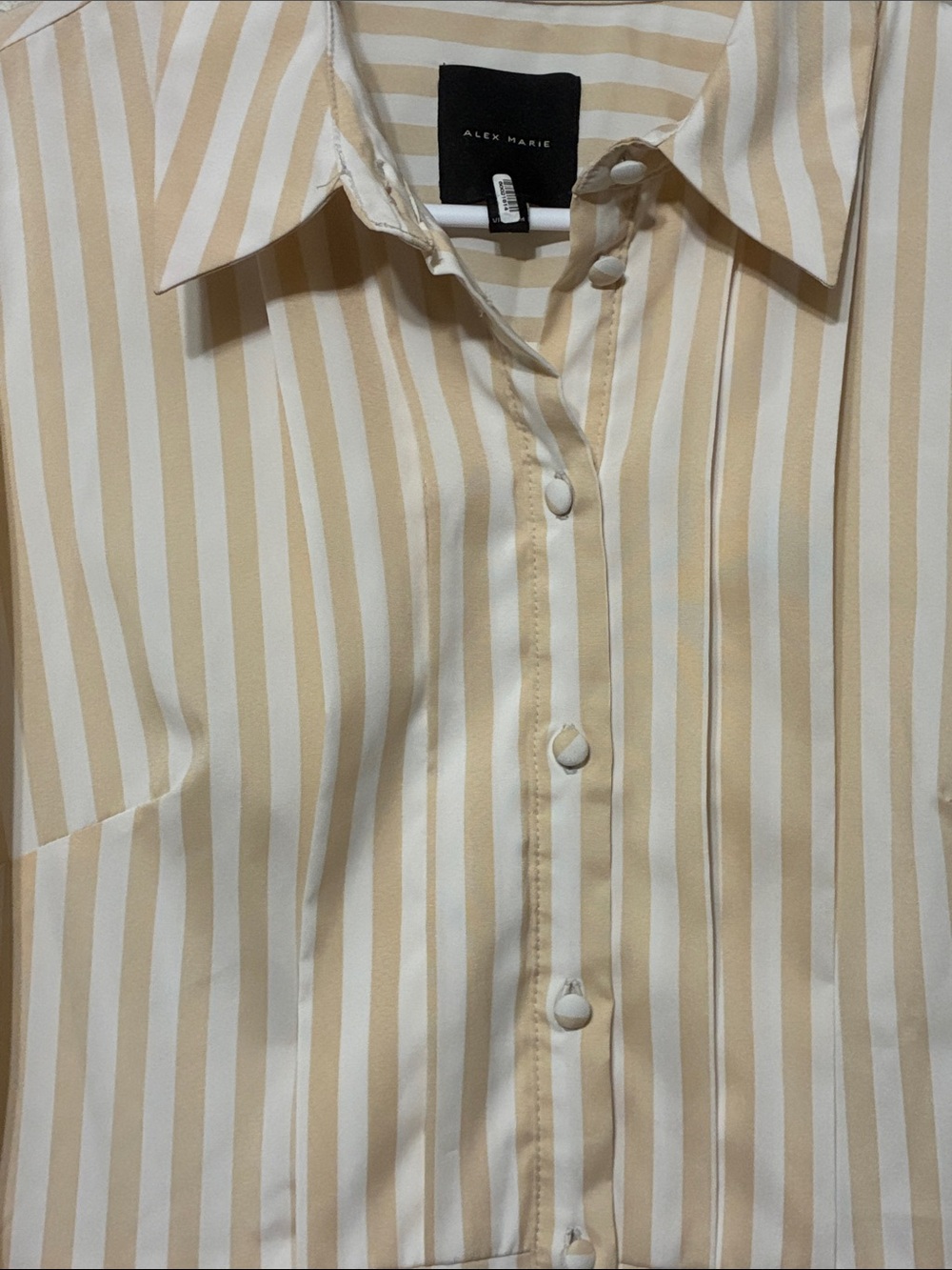 Alex Marie Cream Striped Button-Front Tie-Waist Long Sleeve Dress - Picture 5 of 10